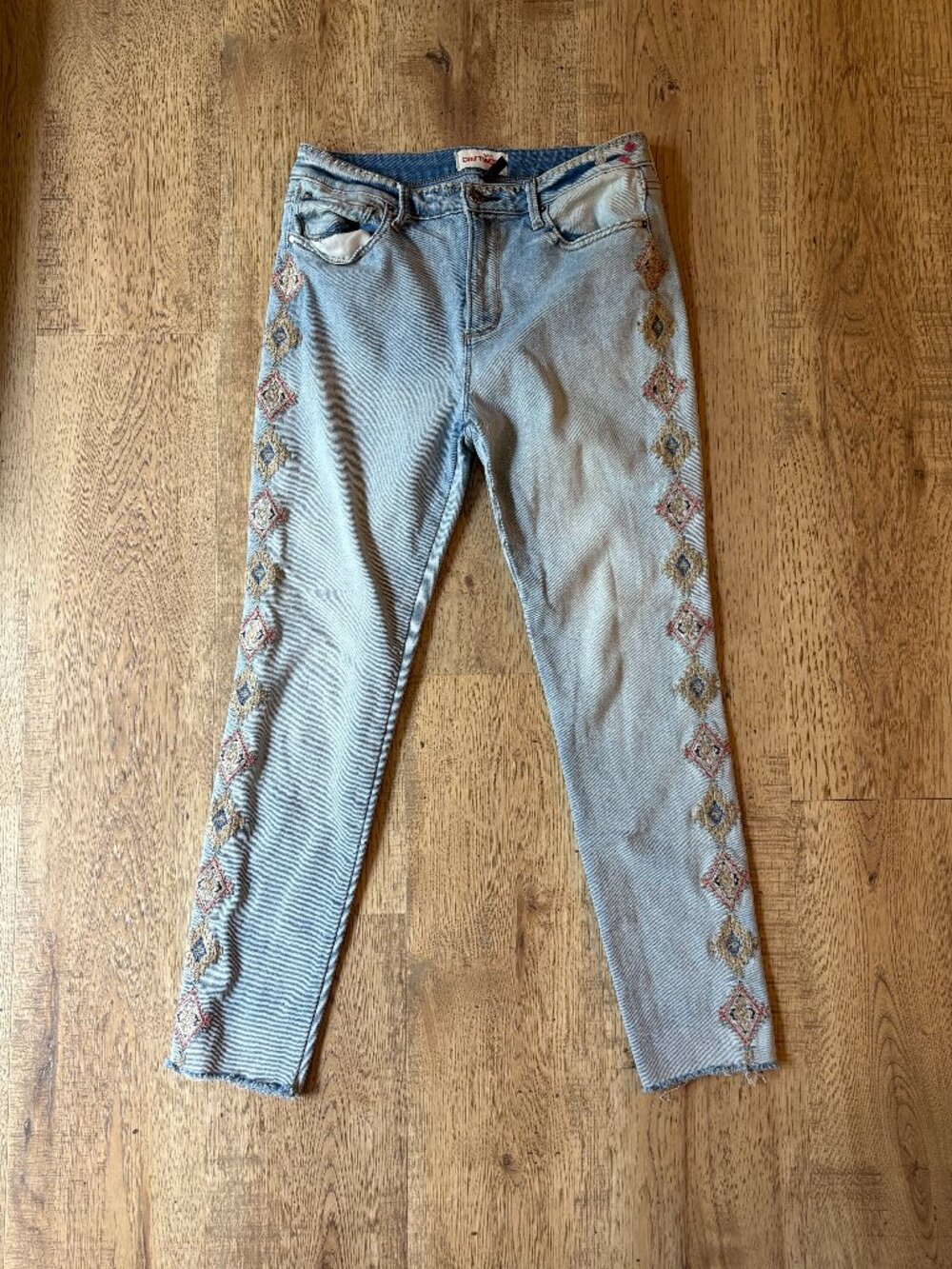 Driftwood Jackie High Rise Jeans Women's 29 Blue Embroidered Aztec Boho Western